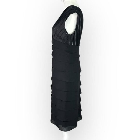 Adrianna Papell Cocktail Dress Women's 4 Black Tiered V-Neck Cap Sleeve - Picture 3 of 8